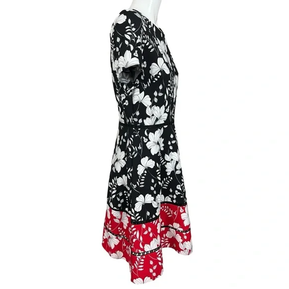 Taylor Neiman Marcus Black and Red Floral Print Fit and Flare Dress Size 10 - Picture 2 of 14